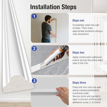 6 Set Pre-Cut Wall Molding Kit, Ready to Assemble Decorative Panels for Accent Wall Design - Installed with Glue, 3 Top 3 Bottom Accent Pieces for Bedroom & Living Room Interior Decor