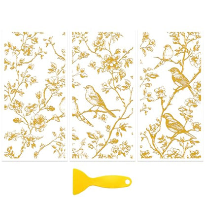 Peacoblue Gold Branches and Birds Rub On Transfers for Furniture 6"x12" - style: Gold Branches and Birds