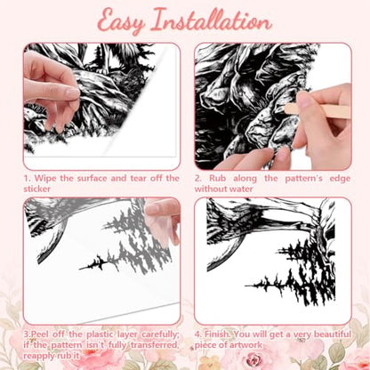 Peacoblue Howling Wolf Rub On Transfers for Furniture 6"x12" - style: Black and White Howling Wolf