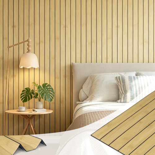 LaCheery 3D Bamboo Wall Panel Peel and Stick Slat Panels for Interior Wall Decor Acoustic Wood Panels Flexible Wooden Paneling Self Adhesive Bamboo Wallpaper for Bedroom Living Room TV Walls 11.8"x79" - size: 11.8" x 79"