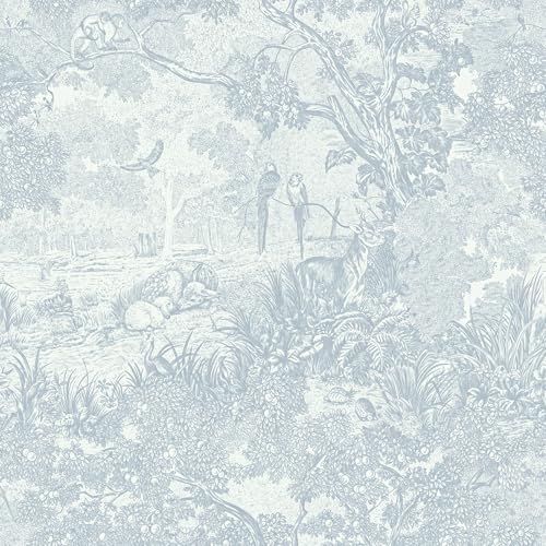 Heroad Peel and Stick Wallpaper Blue and White Vintage Forest Animals Floral Wallpaper Removable Self-Adhesive Contact Paper for Bedroom Living Room Cabinets Decoration Thicken Vinyl 17.3''x78.7'' - color: Blue, size: 17.3" x 78.7"