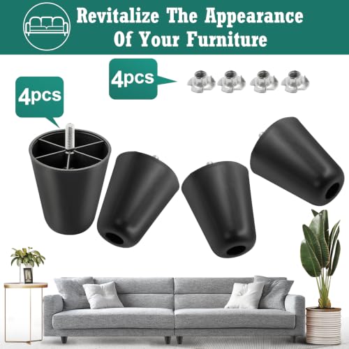 4pcs Plastic Furniture Legs 4" with T-Nuts, M10-1.5 Thread Bolt - size: 4 Inch, M10-1.5 Metric Thread Bolts