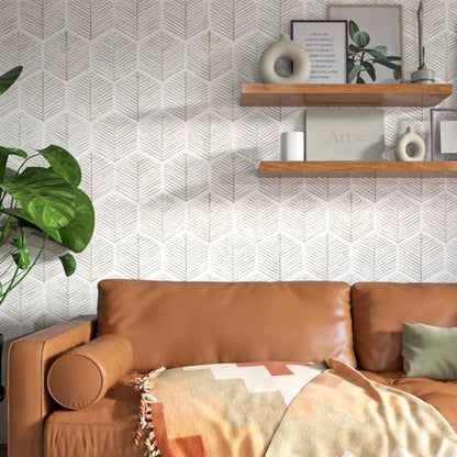 MelunMer Geometric Peel and Stick Wallpaper Boho Beige White 17.3''×78.8'' - color: Beige, size: 78.7"×17.3" (9.5 sq.ft)