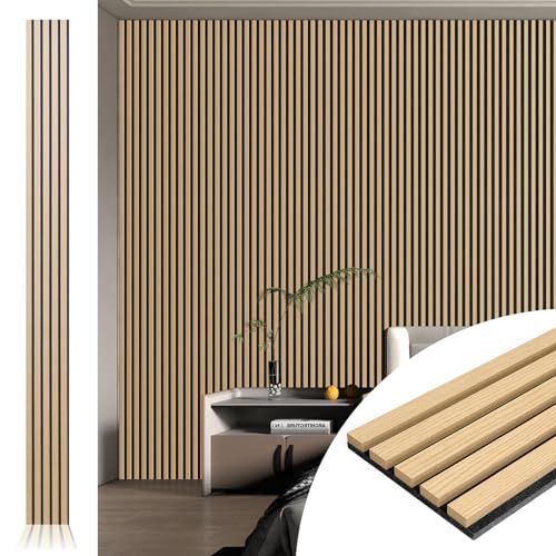 Art3d 4-Pack Fluted Acoustic Wood Slat Wall Panel, 107 x 8 Inch, Oak - color: Oak, size: 4pcs - 107＊8in.