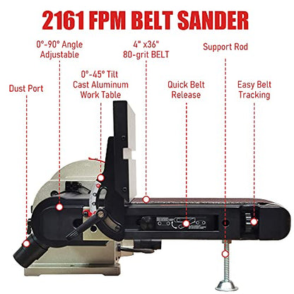 BUCKTOOL Bench Belt Disc Sander for Woodworking,4x36" Belt,8" Disc,5A - size: 3/4 HP & 4"x36" & 8"