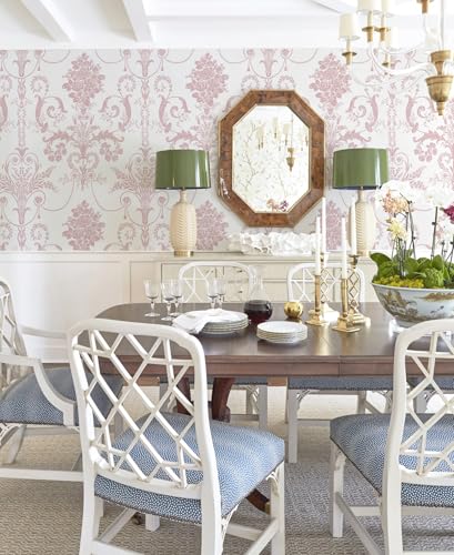 Damask Floral Peel and Stick Wallpaper Boho Pink and White Contact Paper - color: Pink, size: 17.3" x 197"