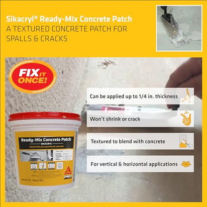 SIKA Sikacryl Ready-Mix Concrete Repair Patch, Gray, Textured, 1 qt 1-Pack - size: 1 qt (Pack of 1)