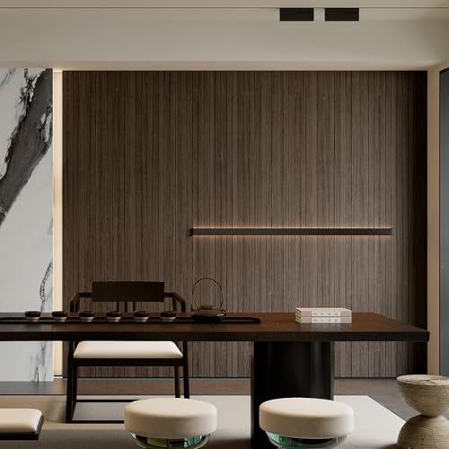 YU LI 3DH Peel and Stick PVC Slat Wall Panel 236"x15.75" Self-Adhesive Thick Faux Smoked Wood Grain Wallpaper Panel 3D Soundproof Wall Panels for Walls & Ceilings - color: Smoked, size: 15.8" x 236"