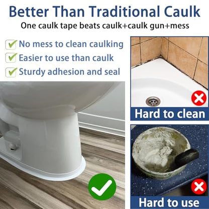Caulk Tape Waterproof Self Adhesive, No Mess, No Tools Toilet Caulk Tape