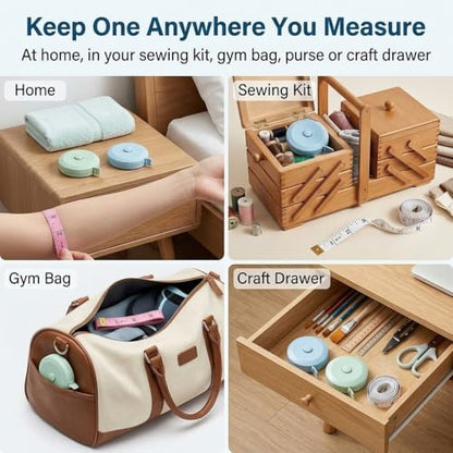 Soft Measuring Tape 4 Pack, Body Tape Measure 60 Inch, Retractable Set - color: Macaron Green+Macaron Blue+White+Pink