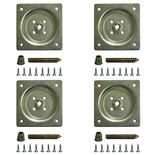 WEICHUAN Furniture Legs Mounting Hardware Sets - Include 5/16" -18 Coarse Attachment Plates, 5/16" -18 Coarse Hanger Bolts, Threaded Nuts, Screws Adapters 4 Sets, for Sofa Couch Chair Legs - size: 5/16" -18 Coarse