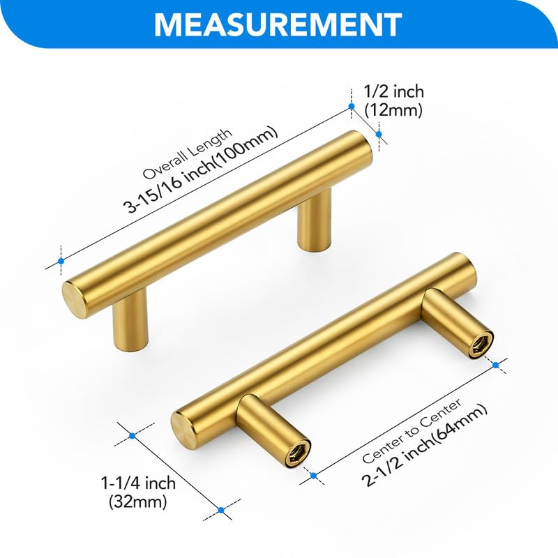 HOME EDIT Gold Cabinet Handles, Drawer Pulls, 2-1/2 Inch, 30 Pack - color: Brushed Brass, size: 2-1/2 Inch Hole Center