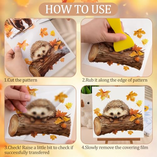WANDIC 6 Sheets Rub On Transfer Stickers, Autumn Animals Theme Decals Waterproof Stickers for DIY Postcard Furnitures Albums Photos Deocr, 15 * 30cm - color: Autumn Animals
