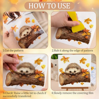 WANDIC 6 Sheets Rub On Transfer Stickers, Autumn Animals Theme Decals Waterproof Stickers for DIY Postcard Furnitures Albums Photos Deocr, 15 * 30cm - color: Autumn Animals