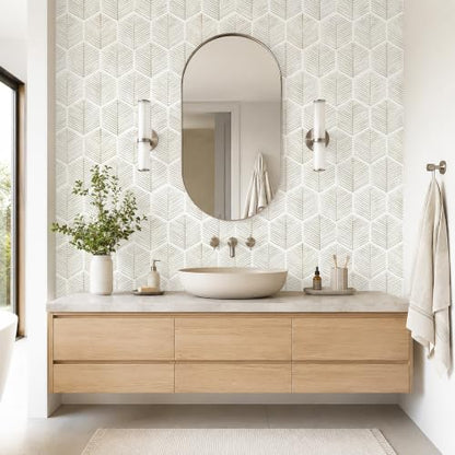 MelunMer Geometric Peel and Stick Wallpaper Boho Beige White 17.3''×787'' - color: Beige, size: 787"×17.3" (94.7 sq.ft)