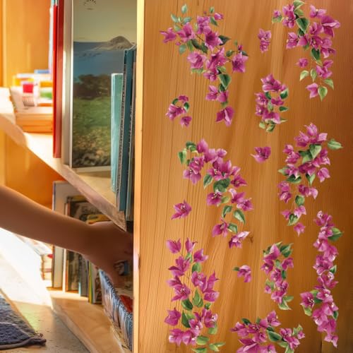 OLYCRAFT 3Pcs Plum Blossom Rub on Transfers for Furniture and Crafts 6x12 Inch Bougainvillea Furniture Decals Decor Pink Flower Transfer Stickers with 1pc Scraper for Glass Cups Cabinets Decor - style: Bougainvillea
