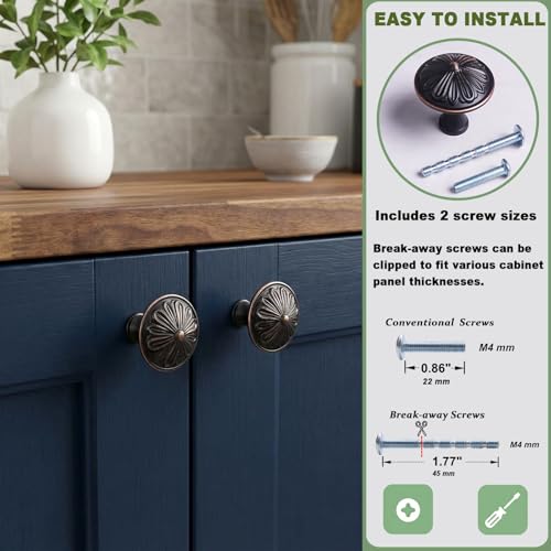 DWYL & LWYD 16 Pack Oil Rubbed Bronze Kitchen Cabinet Knobs,Solid Zinc Alloy Single Knob,1-2/5”Round Bronze Knobs for Cabinets and Drawers, Antique Bronze Drawer Pulls Dresser Drawer Knobs - color: Oil Rubbed Bronze