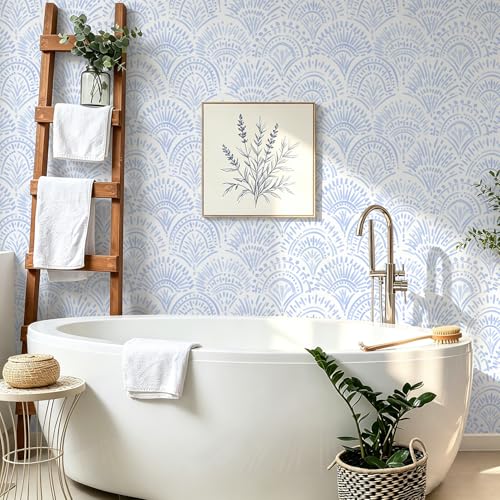 Safiyya Peel and Stick Wallpaper Boho Contact Paper 17.3"x78.7" Blue and White Modern Wall Paper Self Adhesive Removable Wallpaper for Bedroom Vinyl Rolls - color: Light Blue and White, size: 17.3" x 78.7"