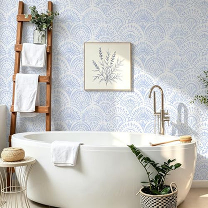 Safiyya Peel and Stick Wallpaper Boho Contact Paper 17.3"x78.7" Blue and White Modern Wall Paper Self Adhesive Removable Wallpaper for Bedroom Vinyl Rolls - color: Light Blue and White, size: 17.3" x 78.7"