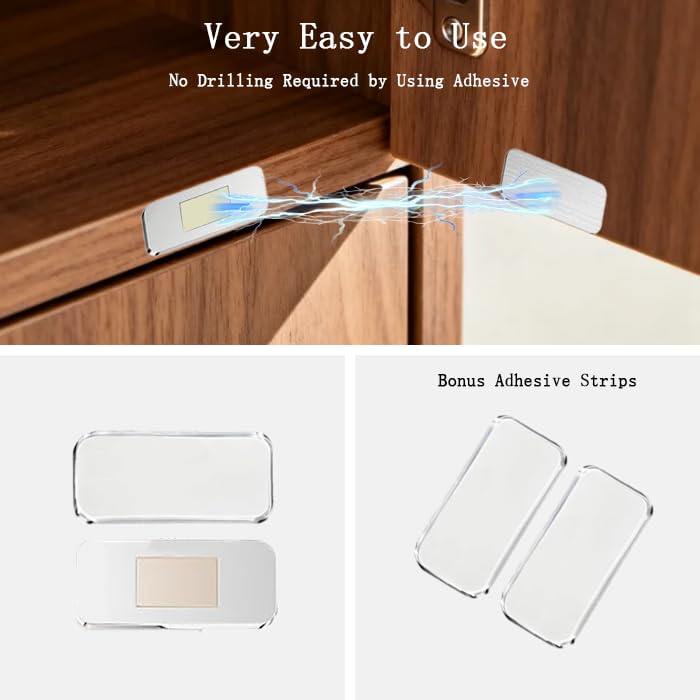 6 Pack Extra Strong Magnetic Cabinet Door Catch: No-Drill Invisible Ultra Thin Magnets, Drawer Magnets with Strong Adhesive to Stay Closed, for Kitchen, Bathroom, Closet, RV Door Closing