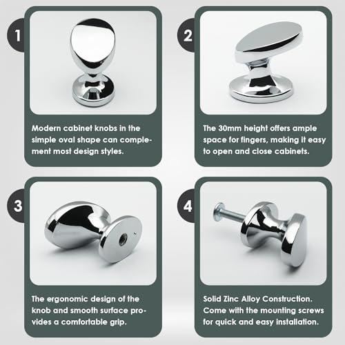 10 Pack Cabinet Knobs Polished Chrome 1-1/6 Inch(30mm) Length Solid Zinc Alloy Drawers Pulls Dresser Knobs Kitchen Cupboard Bathroom Furniture Hardware - color: 10pack - Polished Chrome, size: Knob