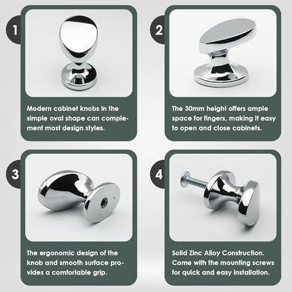 10 Pack Cabinet Knobs Polished Chrome 1-1/6 Inch(30mm) Length Solid Zinc Alloy Drawers Pulls Dresser Knobs Kitchen Cupboard Bathroom Furniture Hardware - color: 10pack - Polished Chrome, size: Knob