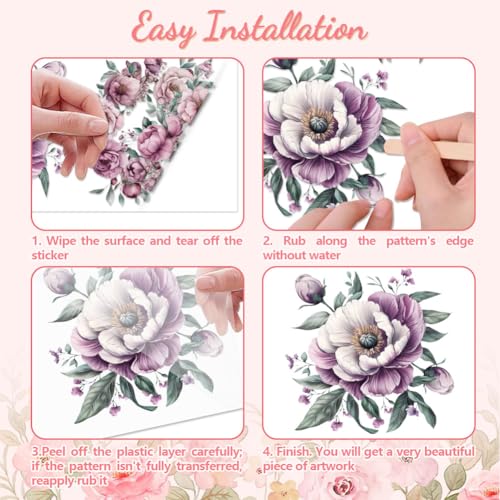 Peacoblue Pink Purple Flowers Rub On Transfers for Furniture Craft 6"x12" - style: Pink and Purple Flowers