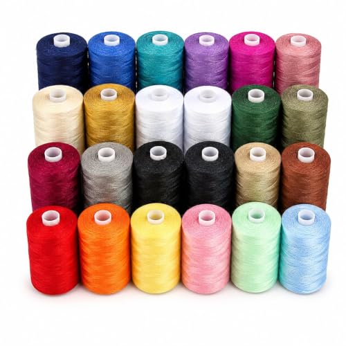 BlesSew Sewing Machine Thread – 24 Spools, 1000 Yards Each – All Purpose Polyester Thread Set, 22 Colors + Black & White – Thread for Sewing Machine, Ideal for Beginners, Quilting & Repairs - color: Multicolored