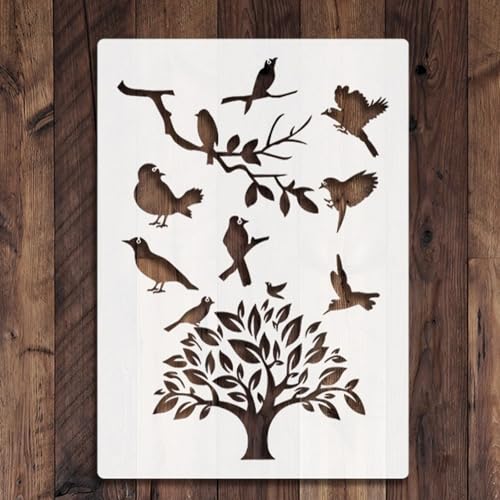 TIAMECH A4 Reusable Birds on Tree Stencil for Painting - style: Bird on Tree