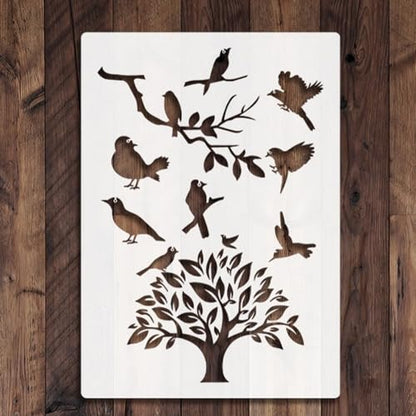 TIAMECH A4 Reusable Birds on Tree Stencil for Painting - style: Bird on Tree