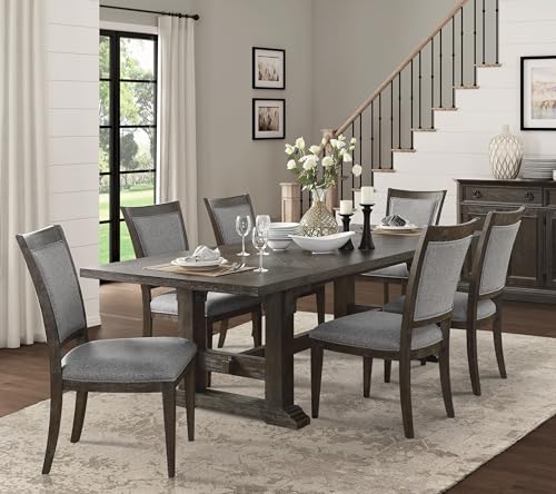 7-Piece Dining Set with 6 Upholstered Chairs, Brown,Driftwood - color: Brown,driftwood-a