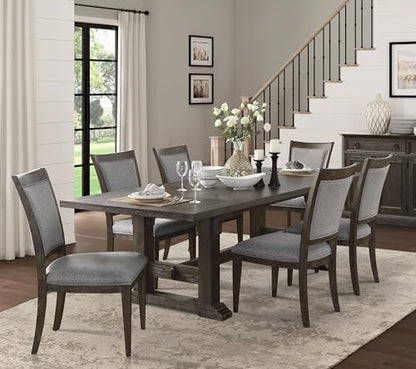 7-Piece Dining Set with 6 Upholstered Chairs, Brown,Driftwood - color: Brown,driftwood-a