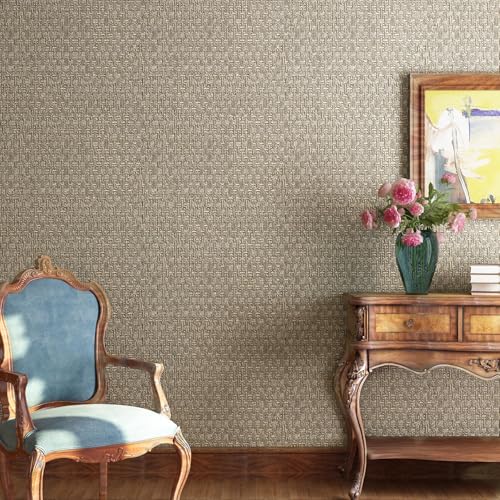 FunStick 16"x240" Taupe Brown Grasscloth Peel and Stick Wallpaper Textured