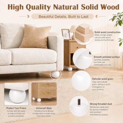 4 Inch Wooden Sofa Legs Set of 4 White Wood Round Sofa Legs with Mounting Plate Screws Solid Wood Furniture Feet for Couch Bed Cabinet Bookcase Ottoman - color: White