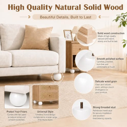 4 Inch Wooden Sofa Legs Set of 4 White Wood Round Sofa Legs with Mounting Plate Screws Solid Wood Furniture Feet for Couch Bed Cabinet Bookcase Ottoman - color: White