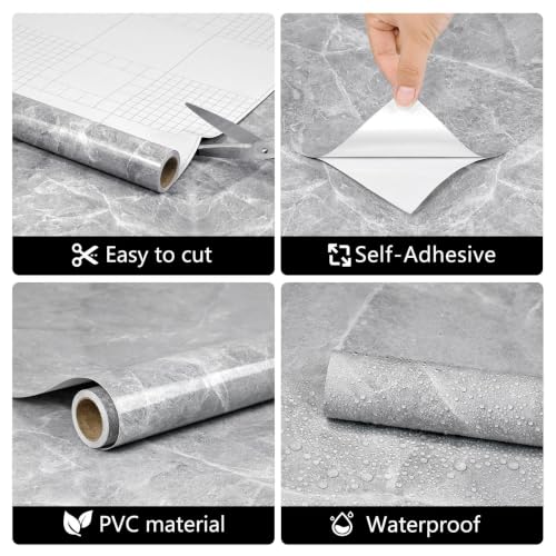 Light Gray Marble Contact Paper 15.7"X118.1" Peel and Stick Wallpaper - color: Light Gray, size: 15.7" x 118"