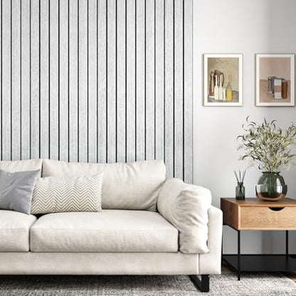 White Grey Wood Panels for Wall Slat Panel Self Adhesive Wood Slat 3D Wall Panels Peel and Stick 11.8"x197" Faux Foam Wooden Walls Panel Removable Modern Wooden Wallpaper for Bedroom Studio - size: 11.8" x 197"