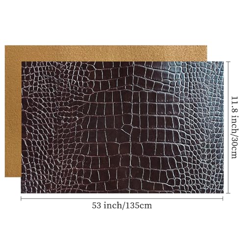 12 x 53 Glossy Embossed Crocodile Texture Faux Leather Roll Synthetic Leather Crafts Fabric for Wallets Keychains 12x53inch - color: Dark Brown