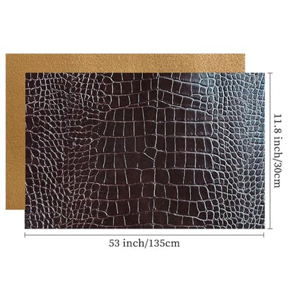 12 x 53 Glossy Embossed Crocodile Texture Faux Leather Roll Synthetic Leather Crafts Fabric for Wallets Keychains 12x53inch - color: Dark Brown