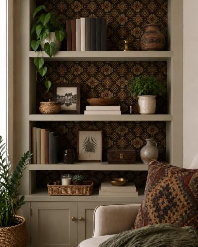 Tribal Geometric Black Peel and Stick Wallpaper Removable Boho 9in×19.7ft - color: Tribal Black
