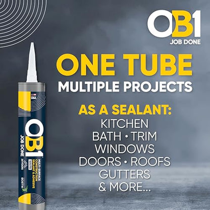 OB1 Universal Caulk Sealant & Adhesive White 10.1oz | Professional Grade Premium All-in-One Advanced Hybrid 2-in1 | Water Resistant Internal & External | Shrink Crack UV & Fade Resistant | 1 Cartridge - color: White, size: 10.1oz (Pack of 2)