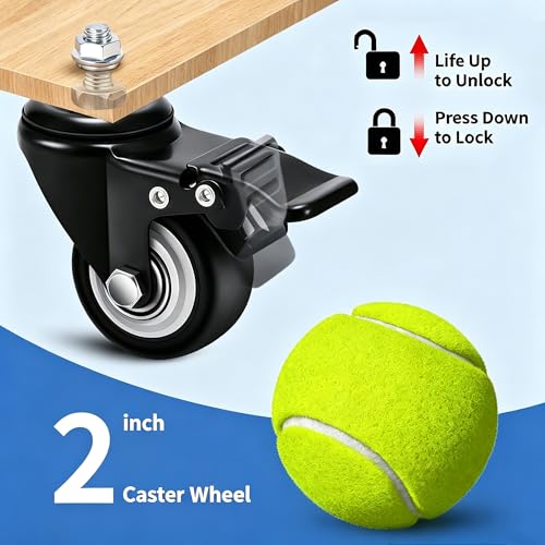 2 Inch Swivel Caster Wheels Set of 8 Metric M8 15mm Threaded Stem - size: 2Inch x M8 x 15mm