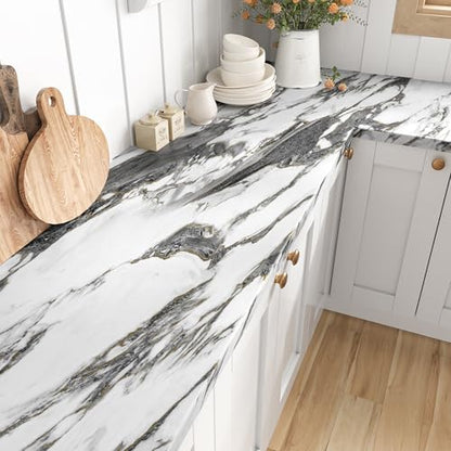 VEELIKE Black and White Gold Marble Contact Paper for Countertops Waterproof Peel and Stick Countertops 15.7''x118'' Self Adhesive Matte Marble Wallpaper Vinyl Counter Top Wrap for Kitchen Bathroom - size: 15.7" x 118"