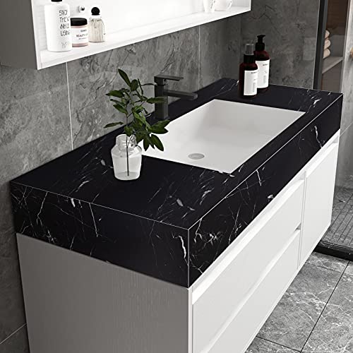 Marble Contact Paper Black Extra Wide Peel and Stick for Kitchen Countertop - color: Black/White, size: 23.6" x 118"