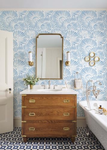 Ismoon Blue and White Wallpaper Peel and Stick Wallpaper Boho 17.3in x 6.56ft Removable Coastal Geometric Wall Paper for Bathroom Bedroom Nursery Home Wall Waterproof Vinyl - color: Blue and White, size: 17.3" x 78.7"