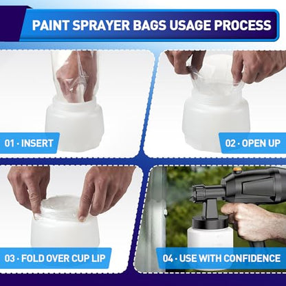 Paint Sprayer Parts, 50 Pcs Paint Sprayer Bags, 7.8'' X 11.8'' Sprayer Cup Liners, Transparent Spray Gun Cup Canister Liners for Wagner Paint Sprayer