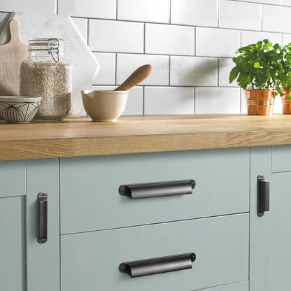 Goo-Ki 6 Pack Matte Black Cabinet Cup Pulls Bin Cup Drawer Pulls Zinc Alloy Kitchen Hardware, 2.52" c-c Modern Black Solid Cabinet Cup Handles - color: Matte Black, size: 2.52 Inches Center-Center