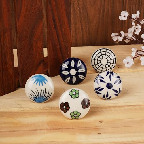 Ajuny Ceramic Knobs Set of 15 Multicolor Hand Painted Floral Drawer Pulls