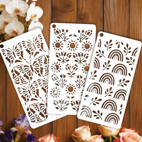 12 Sheets Sun Moon Stencil for Painting, Flower Butterfly Leaf Drawing Stencil Bohemian Style Reusable Art Stencils Template for Painting on Wall Wood Home Decor - style: Sun Moon