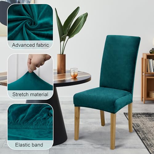 Velvet Dining Chair Covers,Dining Room Chair Covers Set of 6 - color: Velvet Green, size: 6